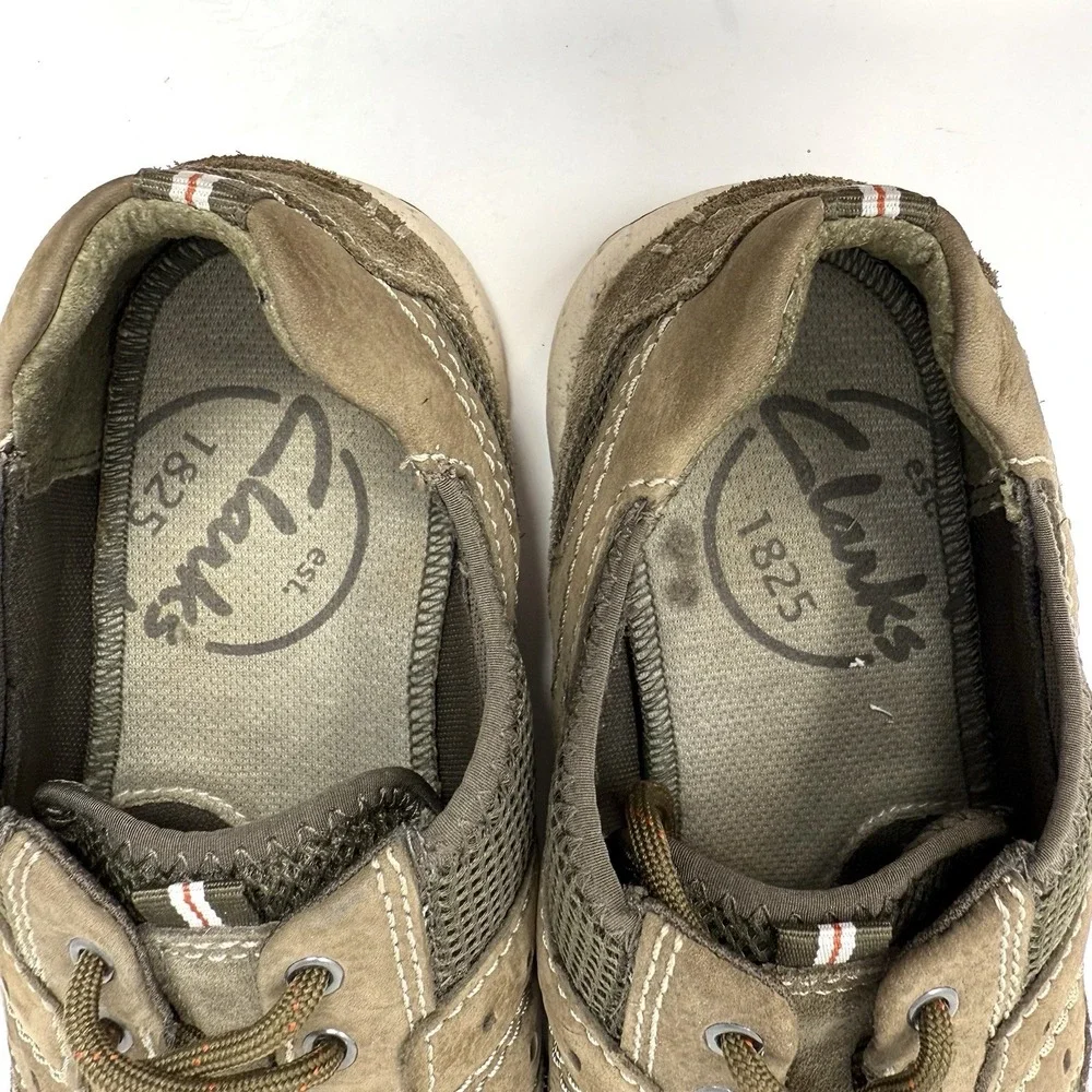 Clarks AllSton Low Size 7.5M Mens Tan Olive Leather Lace Up Casual Shoes Sneaker